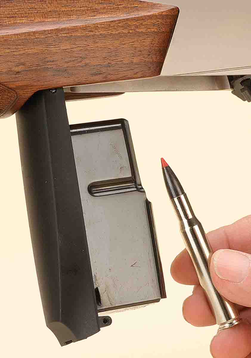 The BAR Mark 3 comes with a removable magazine that can be reloaded while still attached to the rifle, as shown.